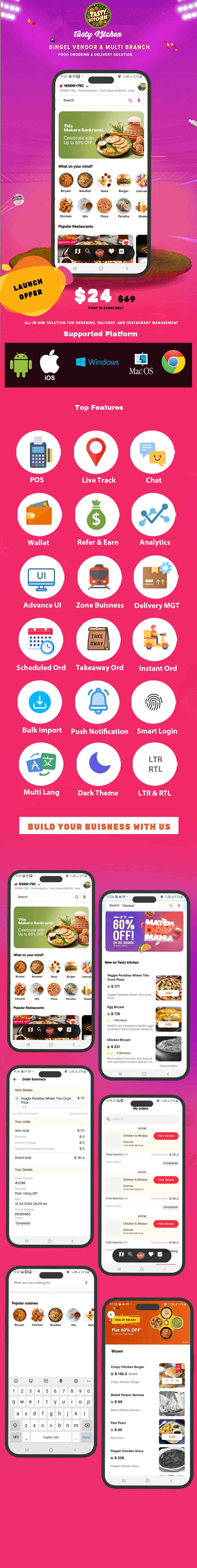 TastyKitchen - SingleVendor & MultiBranch Food Ordering & Delivery Solution(User,Driver,Admin,POS) - 1